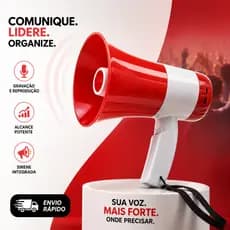 Megafone Portátil Recarregável 20W Sirene Gravação USB Amplificador Voz Profissional