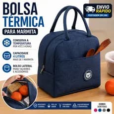Bolsa Térmica Marmita Lancheira Compacta com Bolso Lateral 4L Trabalho Academia