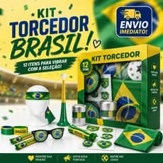 Kit Torcedor Copa do Mundo 2026 Brasil 12 Itens Torcida Bandeira Brasileira Óculos Pulseira Adesivos