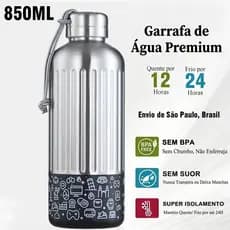 Garrafa Térmica 850ml 316 Duplo Aço Inox Portátil Esportiva Copo