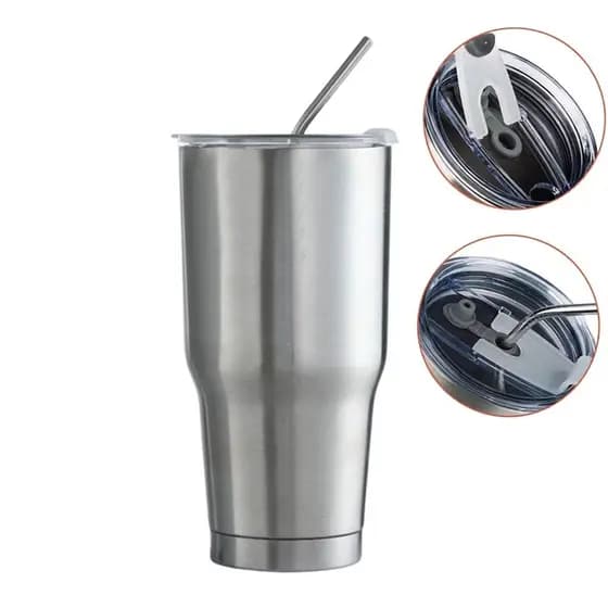 Copo Térmico 600ml Branco em Aço Inox com Canudo e Tampa - Parede Dupla a Vácuo