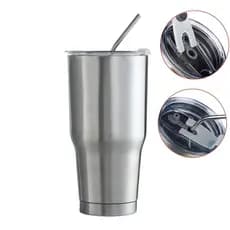 Copo Térmico 600ml Branco em Aço Inox com Canudo e Tampa - Parede Dupla a Vácuo