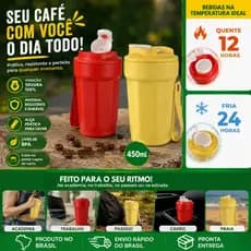 Copo Térmico Inox 450ml Com Tampa Para Café E Chá