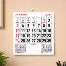 Mini Bloco de Calendário de Parede 2027 Comercial Folinhas 14x15cm