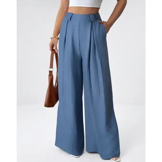 Calça Pantalona Feminina Perna Alargada Cintura Alta Wide Leg Soltinha Elegante Tendência 2026