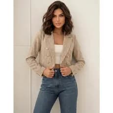 Blazer Curto Feminino Forrado Tecido Paris Mescla Premium Elegante.