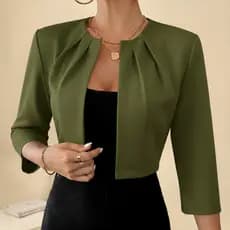 Blazer Feminino Curto de Alfaiataria Elegante Manga 3/4 Casaquinho Social Moderno