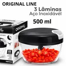 Triturador Processador Manual de Alimentos 500ml 3 Lâminas Aço Inox Picador Alho Cebola Legumes Sem Eletricidade