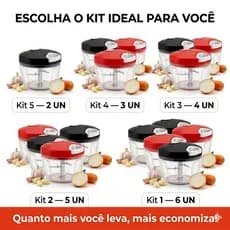 Kit Atacado Processador Manual Alimentos 500ml Triturador Picador 3 Laminas Inox Alho Cebola Legumes Temperos
