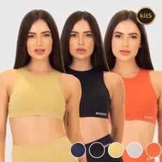 Kit 5 Tops Fitness Nadador Poliamida com Bojo Resenha Sport Sustentação Conforto Academia Fit Top