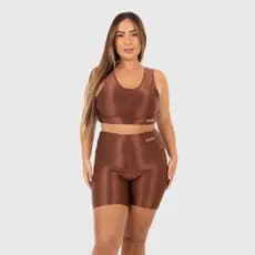 Conjunto Fitness Feminino Plus Size Resenha Sport Short e Top com Bojo Poliéster Treino