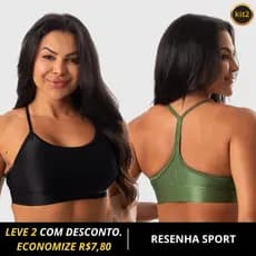 Kit 2 Tops Fitness Feminino Canelado Brilho Academia Alta Sustentação Treino Confortável Diário