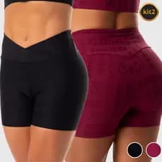 Kit 2 Shorts Fitness Poliamida Cós Alto Academia Não Transparente Resenha Sport Conforto Original