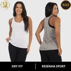 Kit 2 Regatas Dry Fit Feminina Premium Original Resenha Sport Academia Treino Fitness Conforto