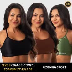 Kit 3 Tops Fitness Feminino Canelado Academia Alta Sustentação Treino Confortável Diário Resenha