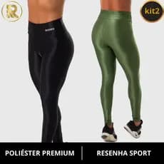 Kit 2 Calças Legging Fitness Feminina Canelado Trilobal Cintura Alta Academia Treino Brilho Resenha