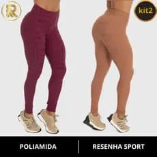 Kit 2 Calças Legging Feminina Academia Poliamida Fitness Cós Alto Alta Compressão Resenha Sport