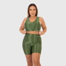 Conjunto Fitness Plus Size Short e Top sem Bojo Poliéster Resenha Sport Conforto Academia