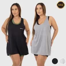 Kit 2 Regatas Dry Fit Plus Size Resenha Sport Fitness Leve Respirável Ideal para Academia