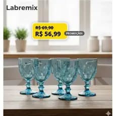 Conjunto 6 Taças de Vidro Azul Milbani 330ml Copo, taça vidro