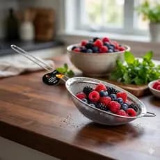 Peneira de Cozinha Inox 18cm com Cabo Longo e Malha Fina