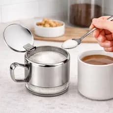 Açucareiro Inox com Colher 220ml Base Transparente para Mesa e Cozinha
