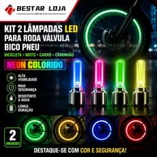 BESTAR LOJA Kit 2 Lâmpadas Led Para Roda Válvula Bico Pneu Bicicleta Moto Carro Caminhão Neon Colorido
