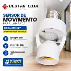 BESTAR LOJA Sensor de Movimento para lâmpada Soquete E27 c/ sensor de presença Bivolt 110V~220V Max 60W
