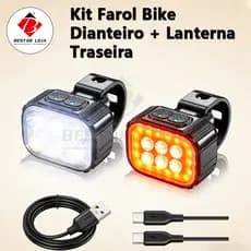 BESTAR LOJA  Kit Farol Bike Dianteiro + Lanterna Traseira Recarregável USB 6 Leds Impermeável Bicicleta