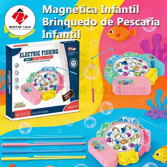 BESTAR LOJA  Magnética Infantil Brinquedo de Pescaria Infantil, Rotação Elétrico e Música, Jogo de Pescaria Infantil