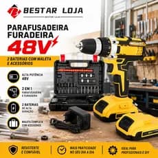 Parafusadeira Furadeira 48V 2 Baterias Com Maleta e Acessórios