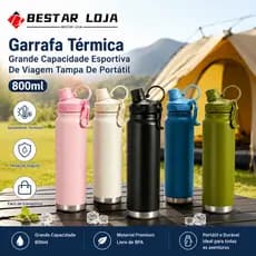 BESTAR LOJA Garrafa Térmica Grande Capacidade Esportiva De Viagem Tampa De Portátil 800ml