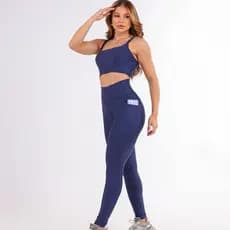Conjunto Fitness Top Alcinha + Calça Bolso Zero Transparência Cintura Alta Alta Compressão