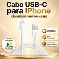Cabo Lightning iPhone 1m USB-A Carregamento Rápido Compatível com iPhone e iPad