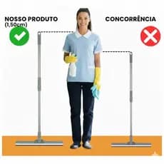 Rodo de Silicone Multiuso 2 em 1  Vassoura e Limpador de Vidros para Uso Seco e Molhado Cabo Longo