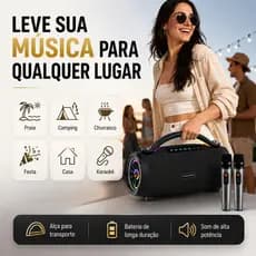 Caixa de Som Bluetooth Portátil 120W RGB com 2 Microfones Sem Fio Boombox FM USB TWS Alta Potência