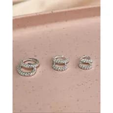 Trio Brinco Argola Clic Cravejada Zirconia Prata 925 Legitima