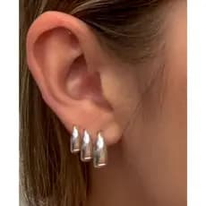 Trio Brinco Argola Clic Gota Larga Prata 925 Legitima
