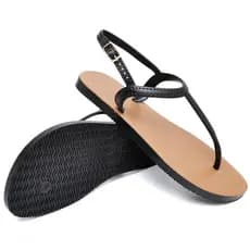 Sandália Rasteira Feminina Tiras com Fivela Bico Redondo Macia Antiderrapante Confortável de Dedo Ajustável