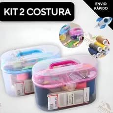Kit 2 Costura Mini Maleta 22 Peças De Costurar Fita Métrica Dedal Tesoura Botão Agulha Organizador Multiuso Universal