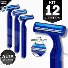 Jogo 12 Barbeador Descartável 2 Lâminas com Fita Lubrificante | Prestobarba Uso Diário e Profissional