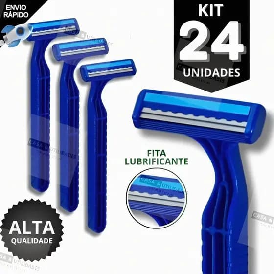 Kit 24 Barbeador Descartável 2 Lâminas com Fita Lubrificante | Prestobarba Uso Diário e Profissional