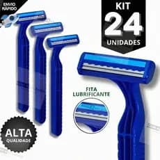 Kit 24 Barbeador Descartável 2 Lâminas com Fita Lubrificante | Prestobarba Uso Diário e Profissional