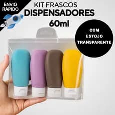 Kit 4 ou 3 Frascos 60ML Plástico e Estojo Transparente Útil Para Viagens Dispensador