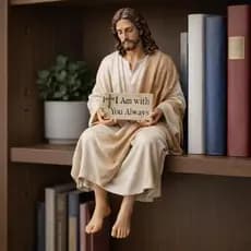 Estátua de mesa de Jesus em resina artesanal - "Eu estarei com você para sempre", estátua sentada, usada para decoração