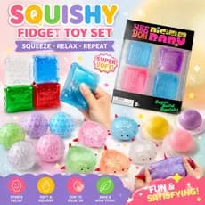 Maltose Clownfish & Square Cube Squishy Toy , Glitter Slow Rising Soft TPR Sensory Ball , Fidget Descompressão Cheio