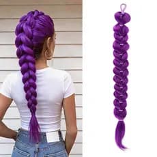 Extensão de Cabelo Trançada Colorida de 65cm com Laço Roxo para Uso em Festas de Natal Tranças Roxas LAFN