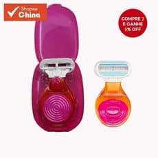 Mini Aparelho de Barbear com 3 Lâminas e Estojo de Viagem para Mulheres, Cabo Rosa e Portátil Compacto com Rolamento Ess