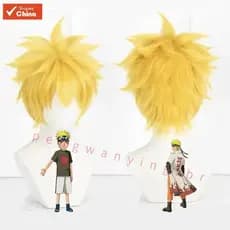 Peruca Naruto Uzumaki Naruto COS Cabelo Curto Amarelo Bonito Sensação Natural cosplay FKJ1