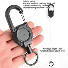 Chaveiro retrátil resistente com mosquetão, corda de aço forte, fivela com mola, chaveiro esportivo para atividades ao a